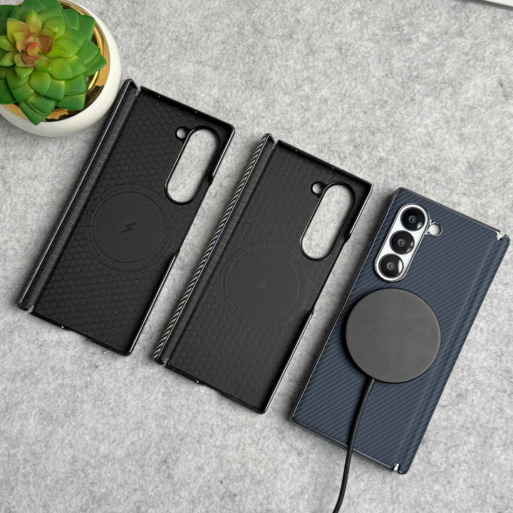 Samsung Galaxy Z Fold 5 Carbon Fiber Hinge Protection Case With Front Glass Protection