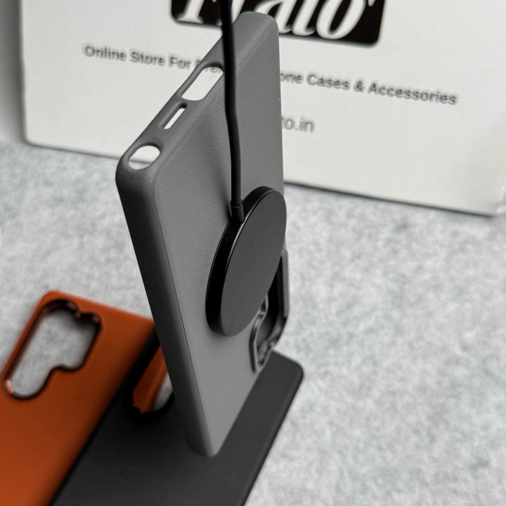 Samsung Galaxy S25 Ultra Leather Texture Design MagSafe PVC Case With Metal Camera Bump