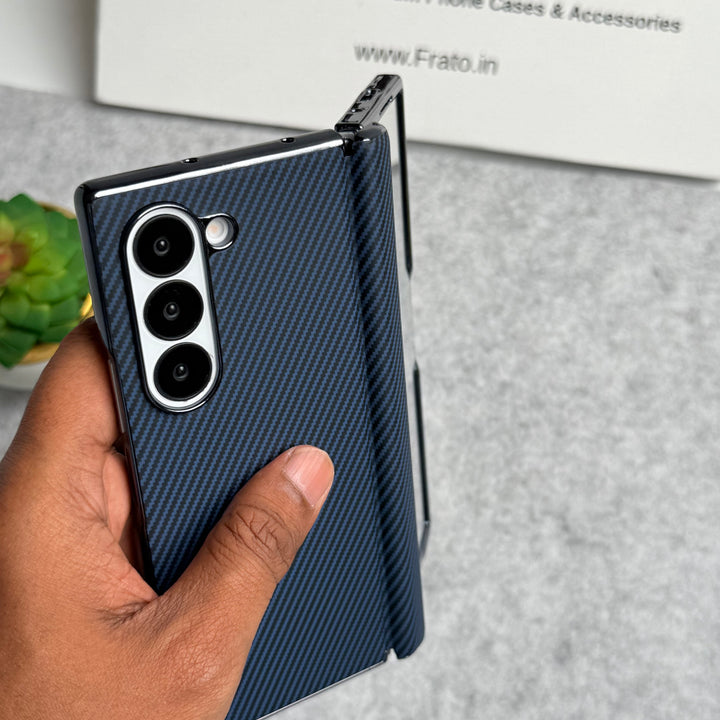 Samsung Galaxy Z Fold 5 Carbon Fiber Hinge Protection Case With Front Glass Protection