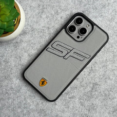 iPhone 15 Pro Max SF Sports Car Logo PU Leather Case Cover (Grey)