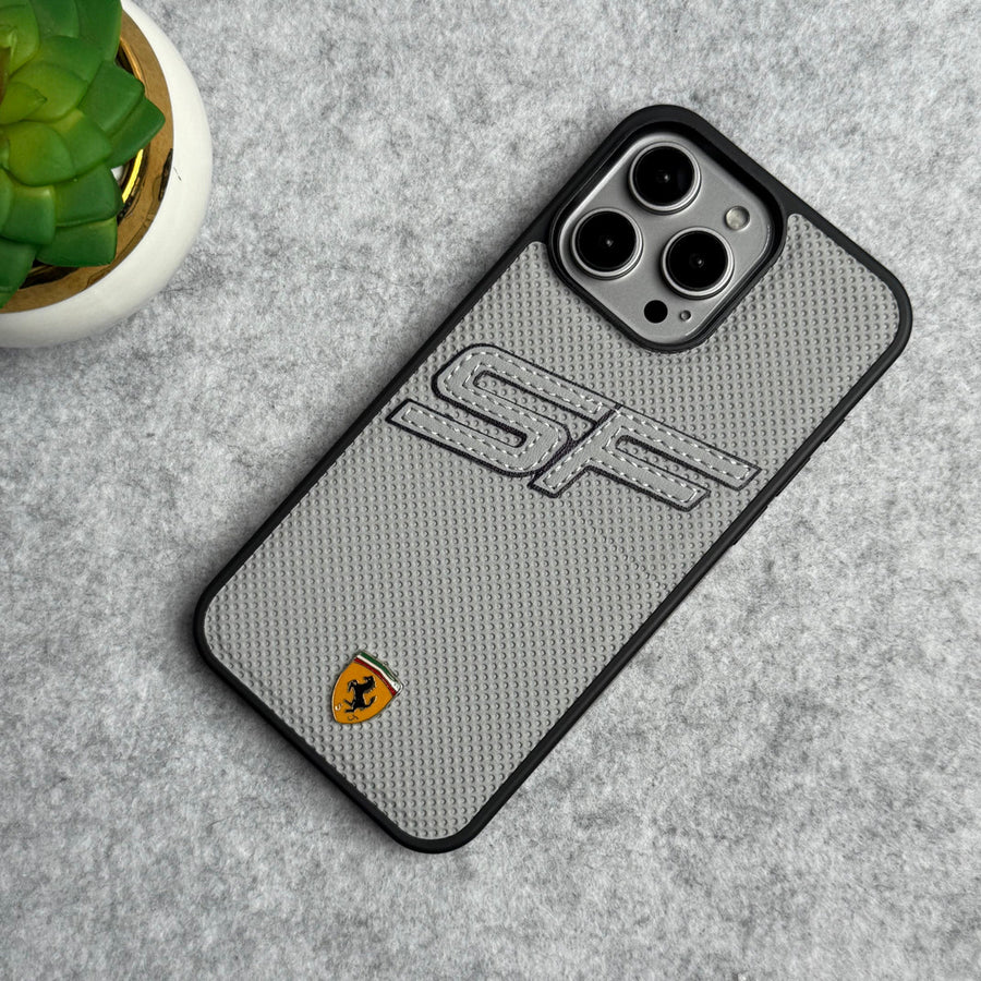 iPhone 15 Pro Max SF Sports Car Logo PU Leather Case Cover (Grey)