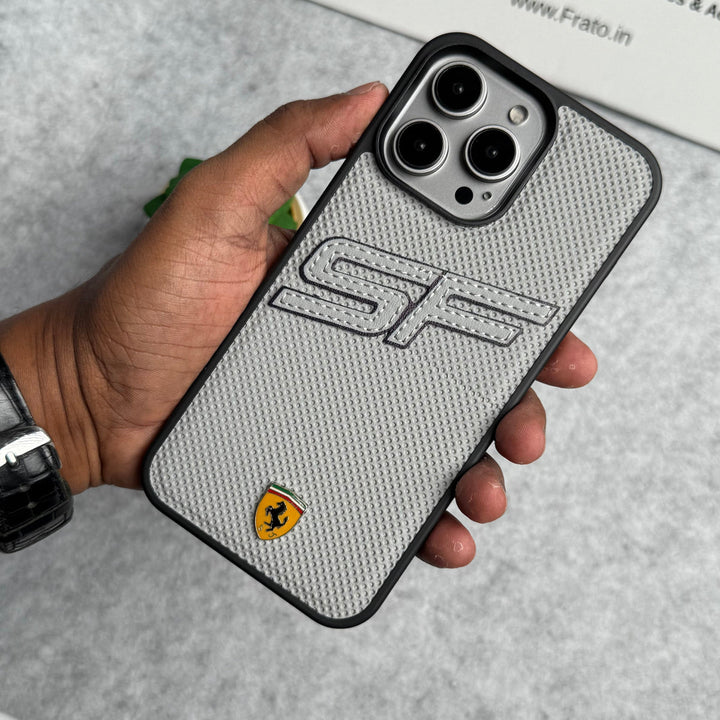 iPhone 15 Pro Max SF Sports Car Logo PU Leather Case Cover (Grey)