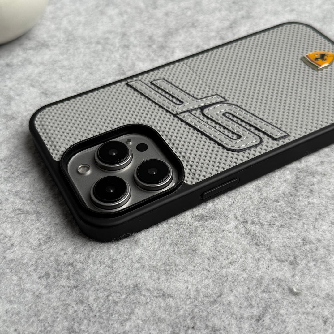 iPhone 15 Pro Max SF Sports Car Logo PU Leather Case Cover (Grey)
