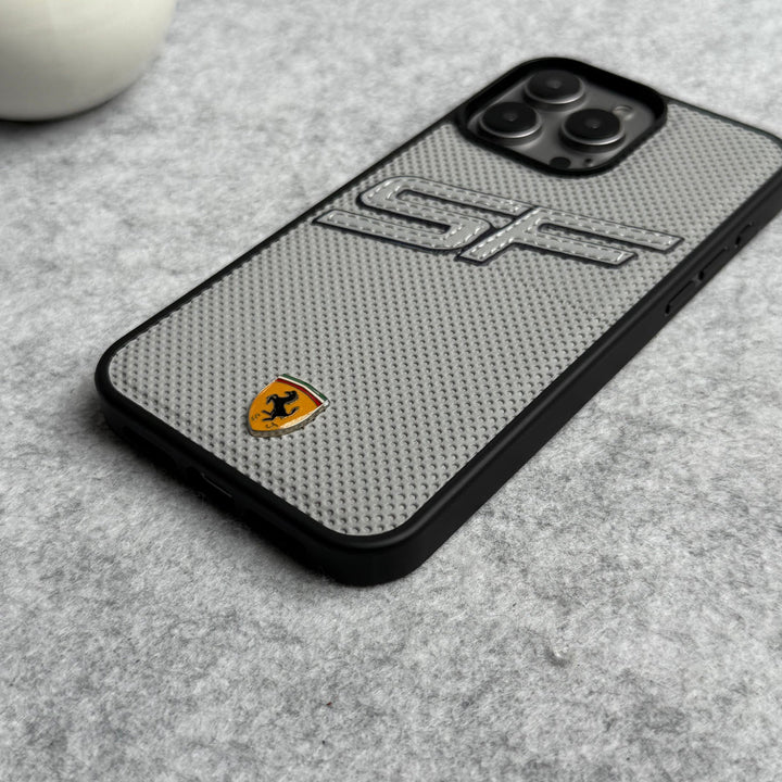 iPhone 15 Pro Max SF Sports Car Logo PU Leather Case Cover (Grey)