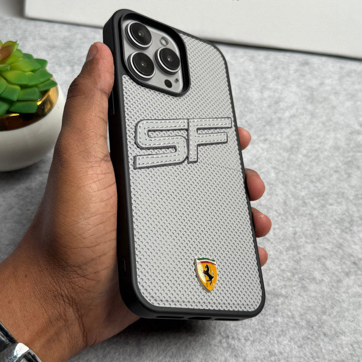 iPhone 15 Pro Max SF Sports Car Logo PU Leather Case Cover (Grey)