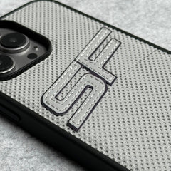 iPhone 15 Pro Max SF Sports Car Logo PU Leather Case Cover (Grey)