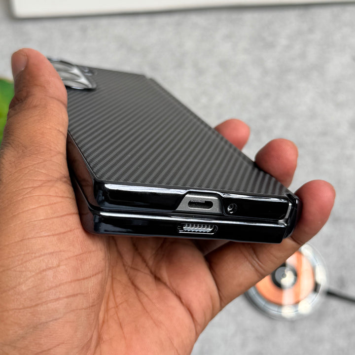 Samsung Galaxy Z Fold 5 Carbon Fiber Hinge Protection Case With Front Glass Protection
