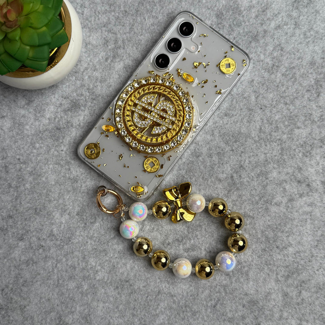 Samsung Galaxy S24 Rotation Dollar Bracelet Wristband Chain Phone Case Cover