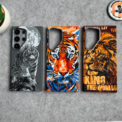 Samsung Galaxy S23 Ultra Carbon Fiber Texture Tiger Lion Design Hard Pc MagSafe Case Cover