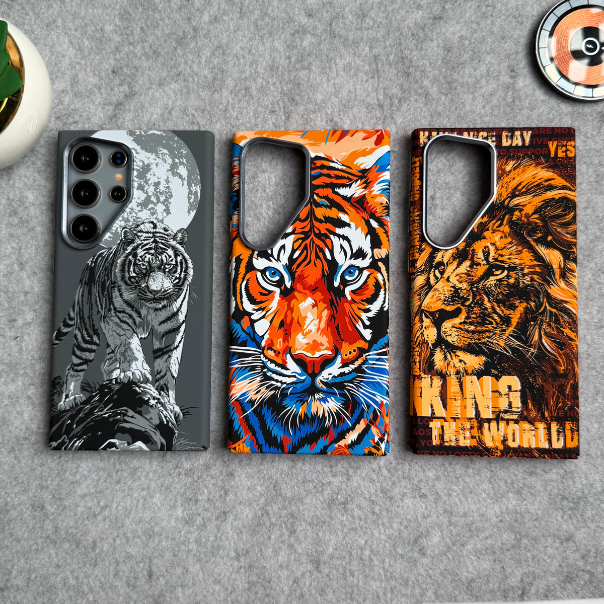 Samsung Galaxy S23 Ultra Carbon Fiber Texture Tiger Lion Design Hard Pc MagSafe Case Cover