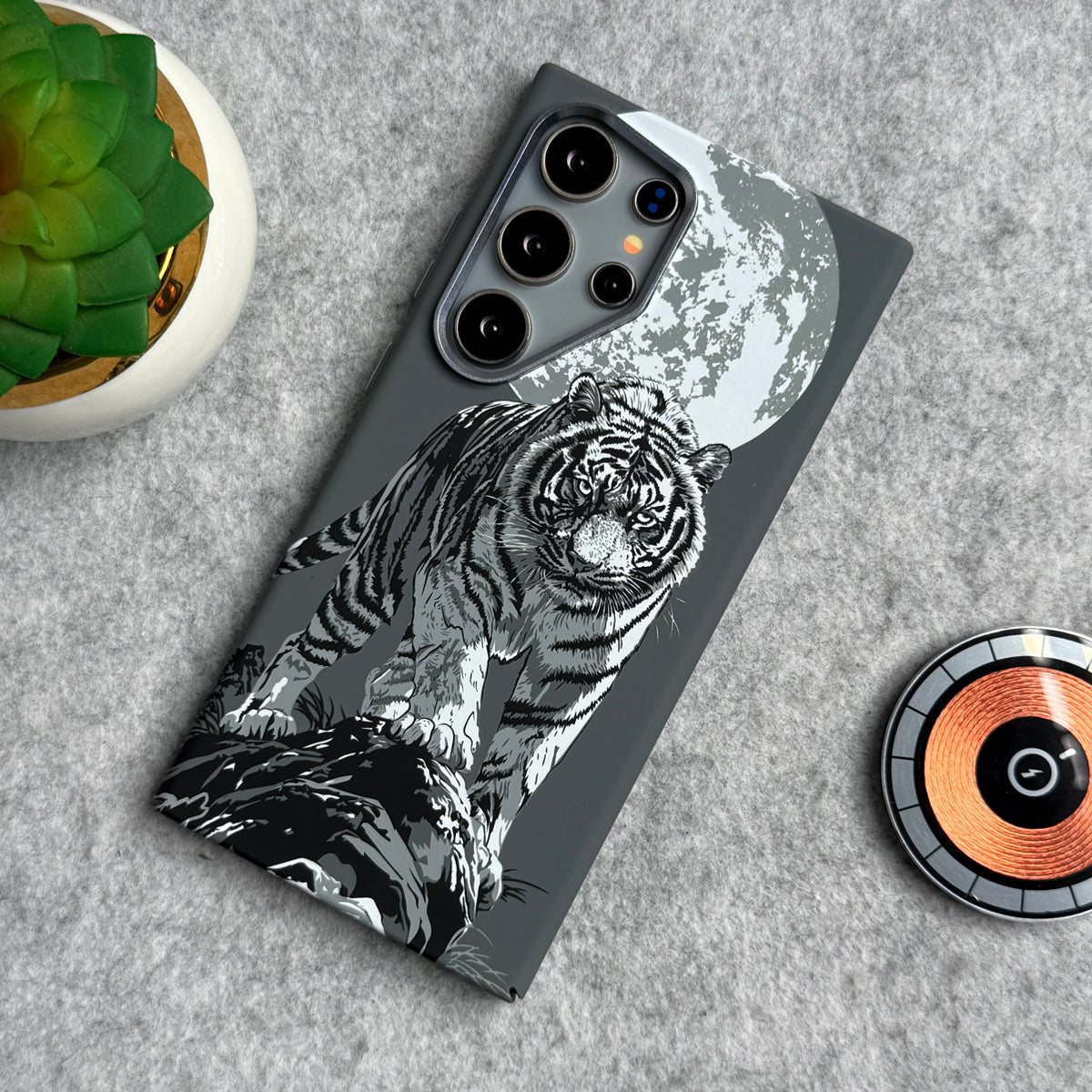 Samsung Galaxy S23 Ultra Carbon Fiber Texture Tiger Lion Design Hard Pc MagSafe Case Cover