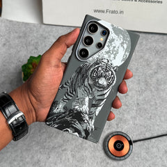 Samsung Galaxy S23 Ultra Carbon Fiber Texture Tiger Lion Design Hard Pc MagSafe Case Cover