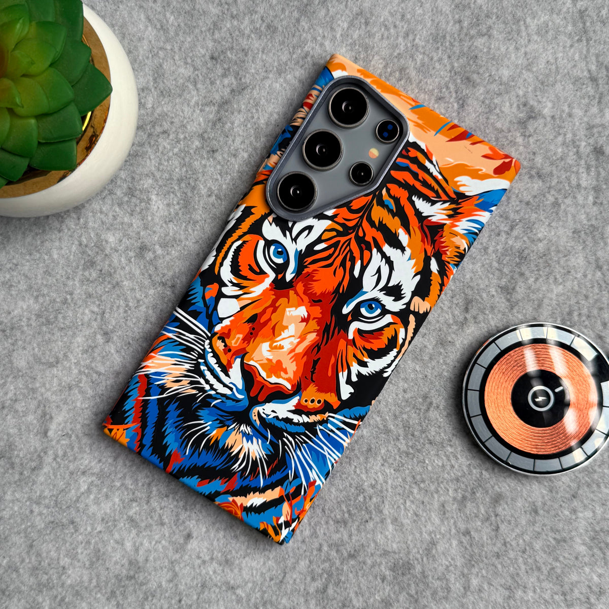 Samsung Galaxy S23 Ultra Carbon Fiber Texture Tiger Lion Design Hard Pc MagSafe Case Cover