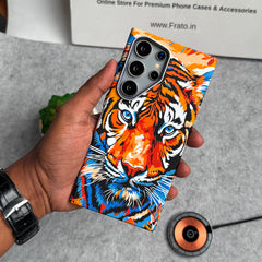 Samsung Galaxy S23 Ultra Carbon Fiber Texture Tiger Lion Design Hard Pc MagSafe Case Cover