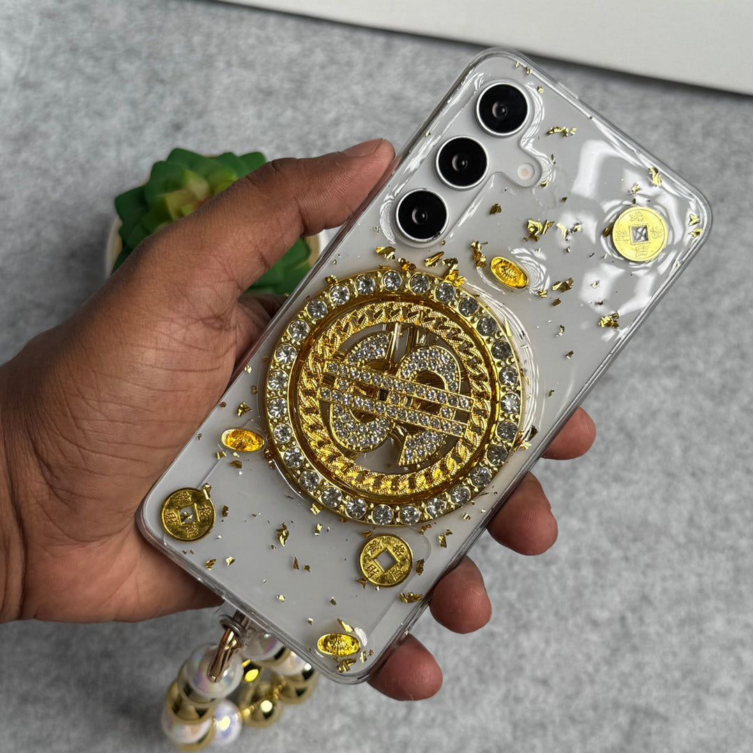 Samsung Galaxy S24 Rotation Dollar Bracelet Wristband Chain Phone Case Cover