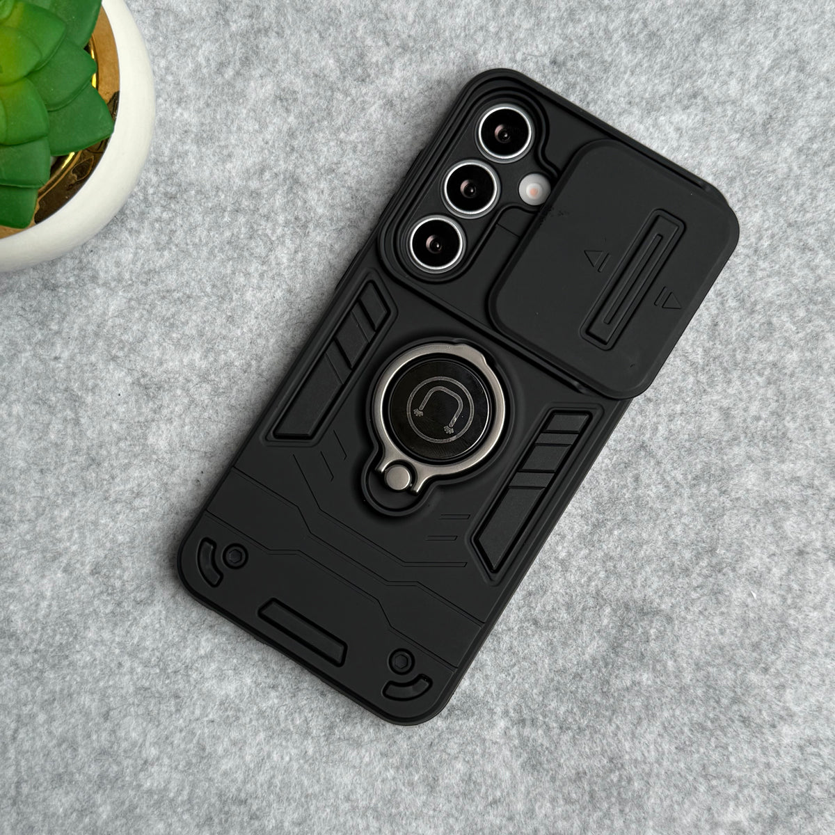 Samsung Galaxy S23 Armor Camera Slide Protection Ring Stand Shockproof Phone Cover