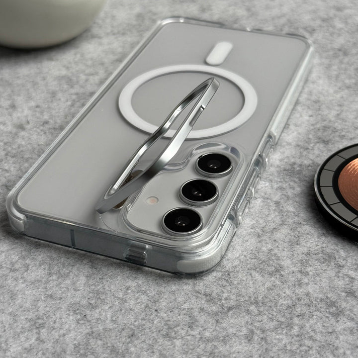 Samsung Galaxy S24 Transparent MagSafe Cover Metal Camera Bump Kick Stand