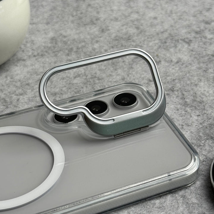 Samsung Galaxy S24 Transparent MagSafe Cover Metal Camera Bump Kick Stand