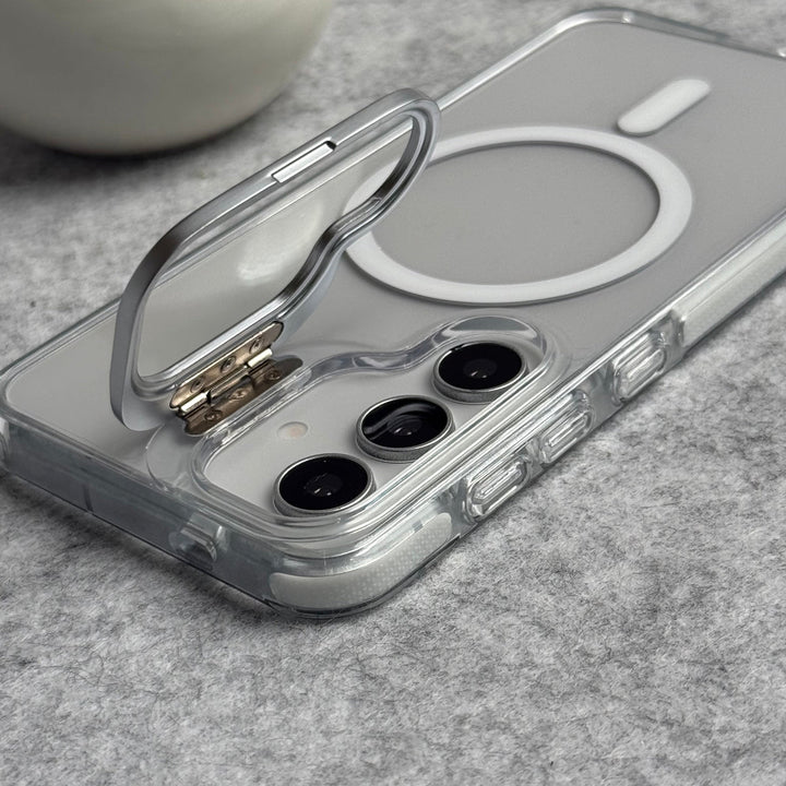 Samsung Galaxy S24 Transparent MagSafe Cover Metal Camera Bump Kick Stand