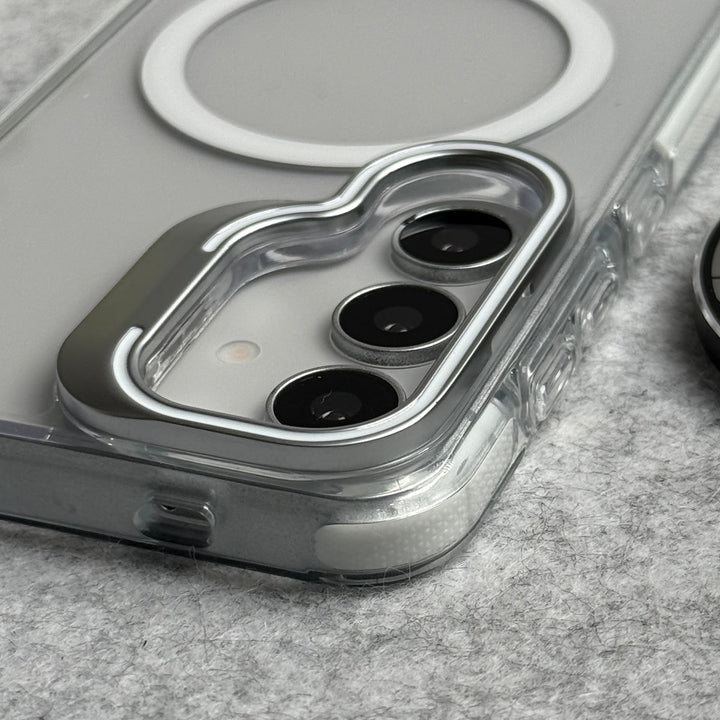 Samsung Galaxy S24 Transparent MagSafe Cover Metal Camera Bump Kick Stand