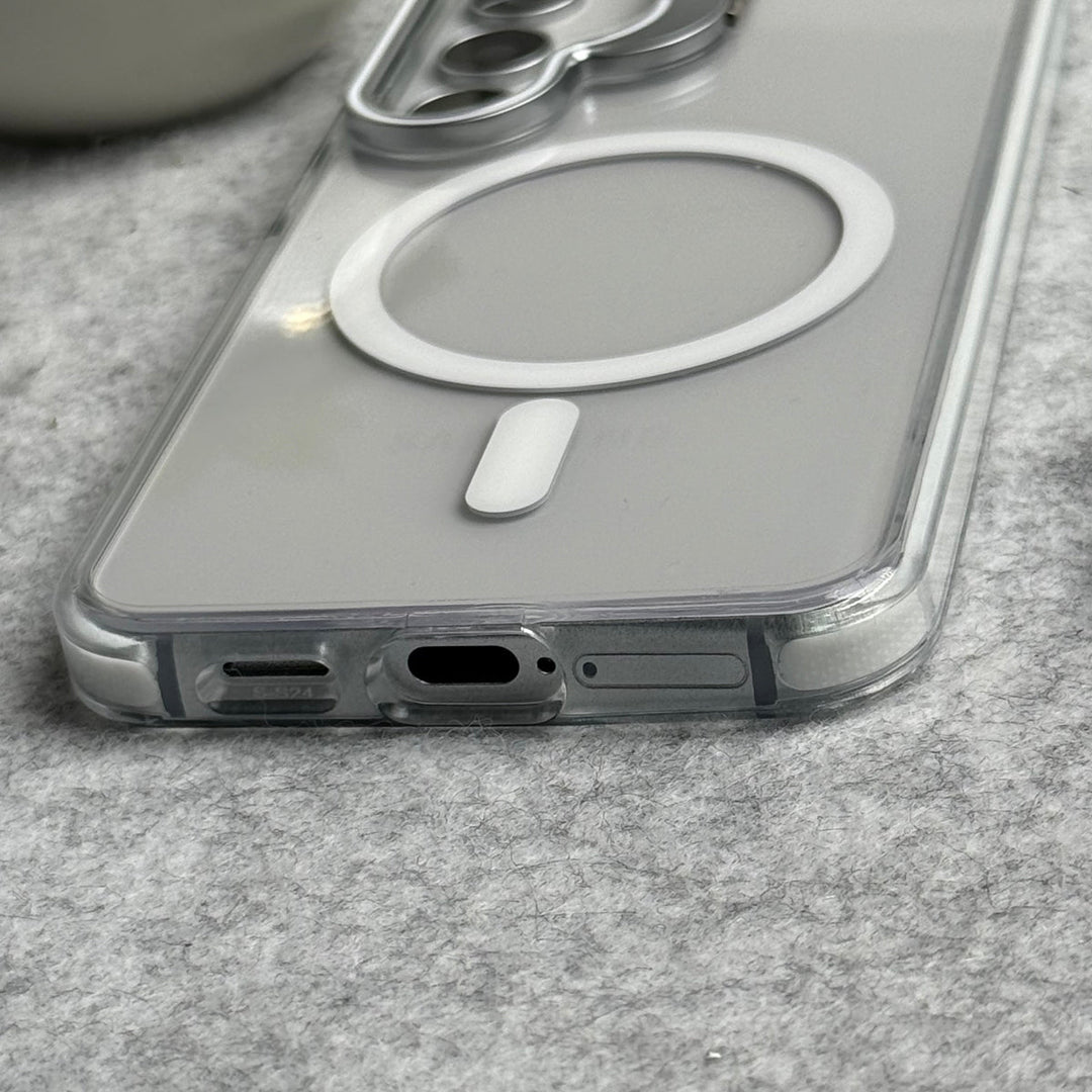Samsung Galaxy S24 Transparent MagSafe Cover Metal Camera Bump Kick Stand