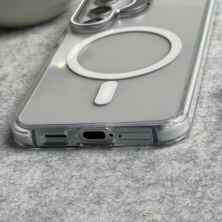 Samsung Galaxy S24 Transparent MagSafe Cover Metal Camera Bump Kick Stand