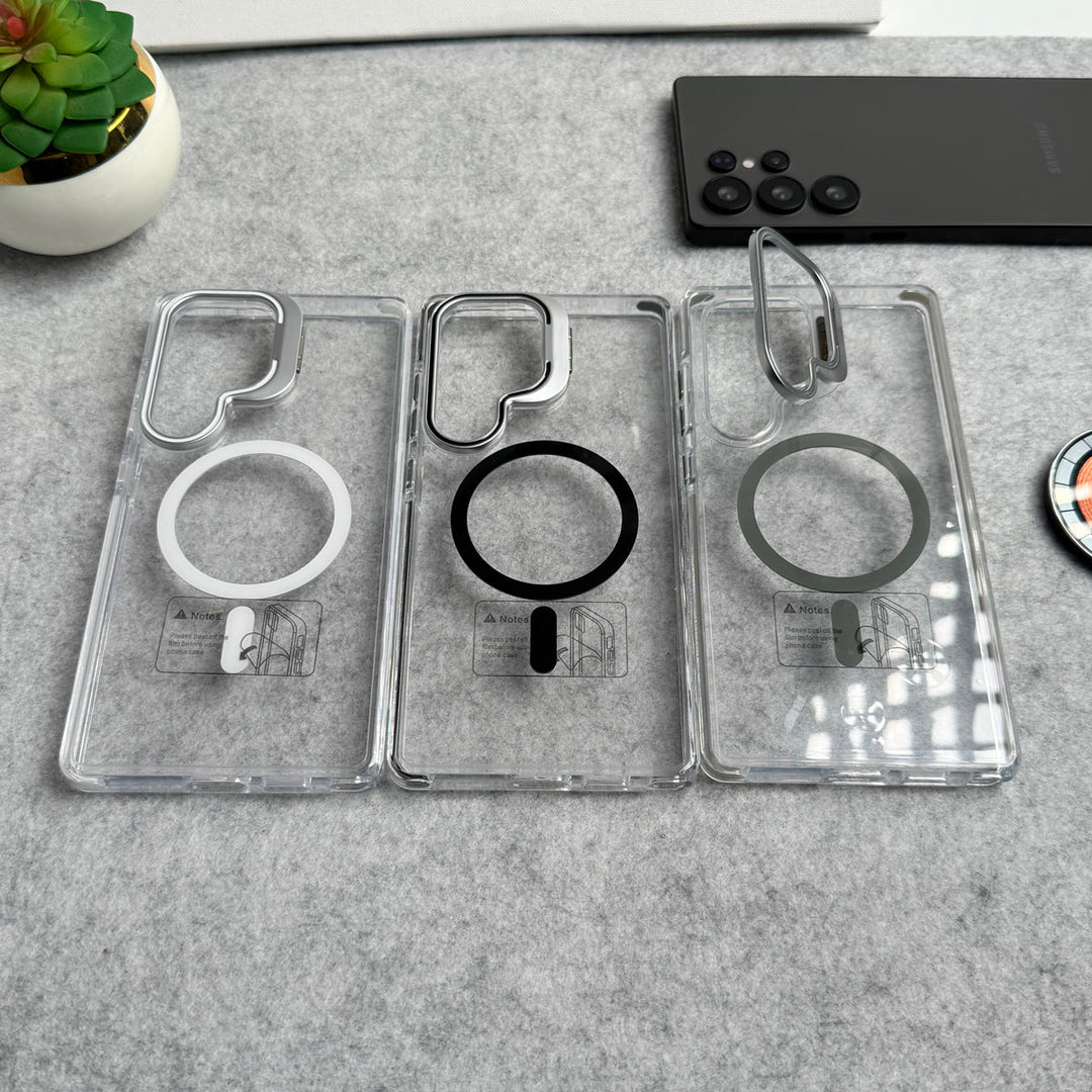 Samsung Galaxy S25 Ultra Transparent MagSafe Cover With Metal Camera Bump Kick Stand
