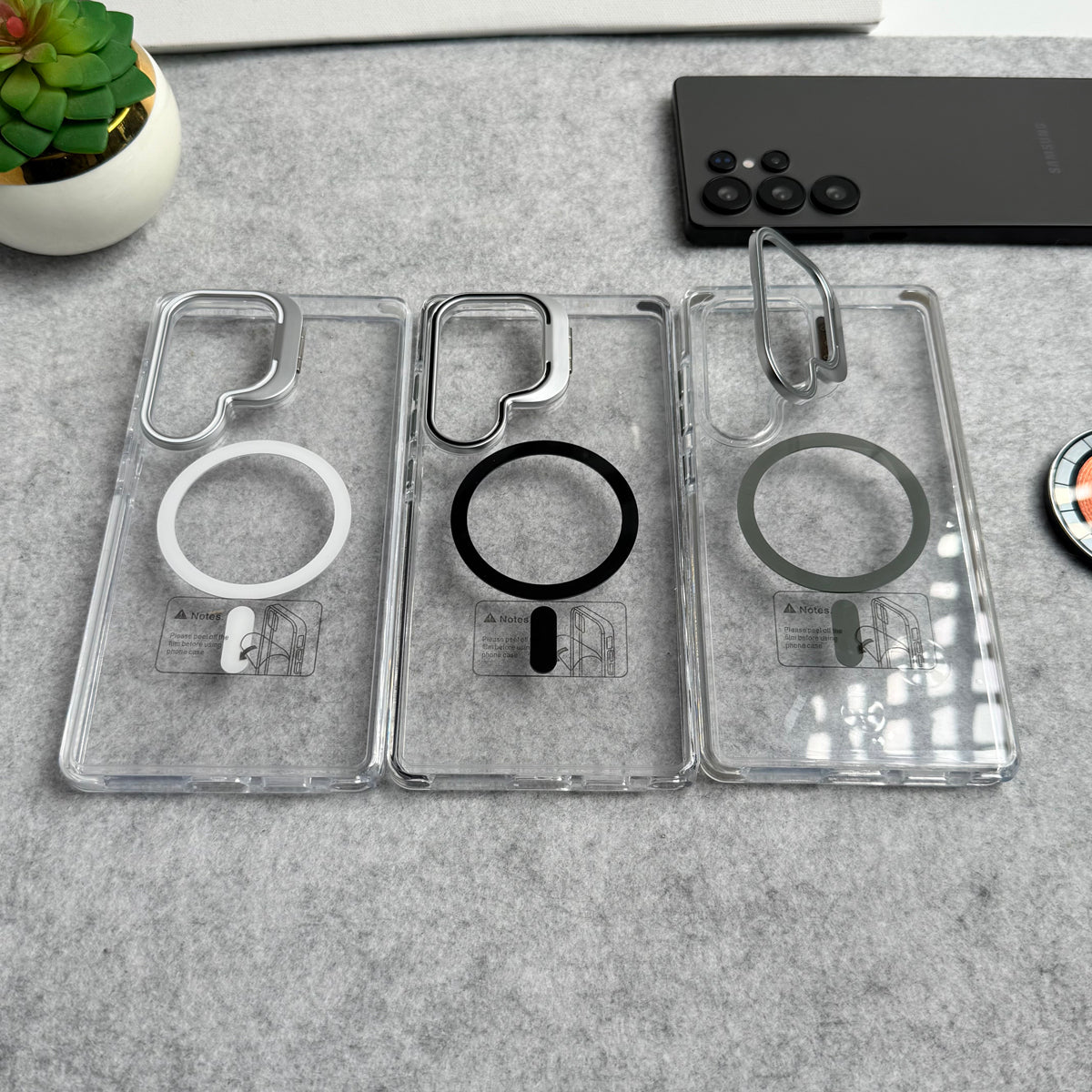 Samsung Galaxy S25 Ultra Transparent MagSafe Cover With Metal Camera Bump Kick Stand