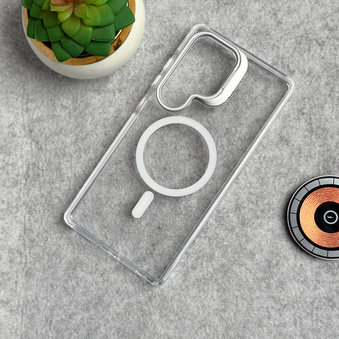 Samsung Galaxy S25 Ultra Transparent MagSafe Cover With Metal Camera Bump Kick Stand