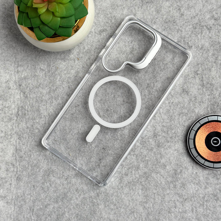 Samsung Galaxy S24 Ultra Transparent MagSafe Cover With Metal Camera Bump Kick Stand