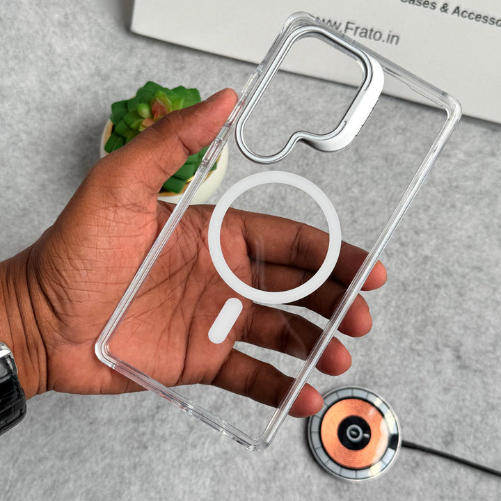 Samsung Galaxy S24 Ultra Transparent MagSafe Cover With Metal Camera Bump Kick Stand