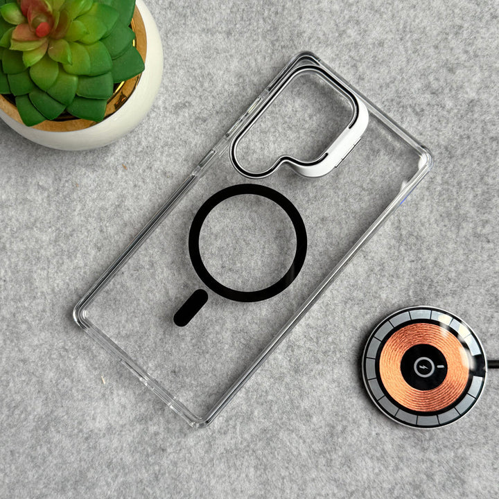 Samsung Galaxy S25 Ultra Transparent MagSafe Cover With Metal Camera Bump Kick Stand