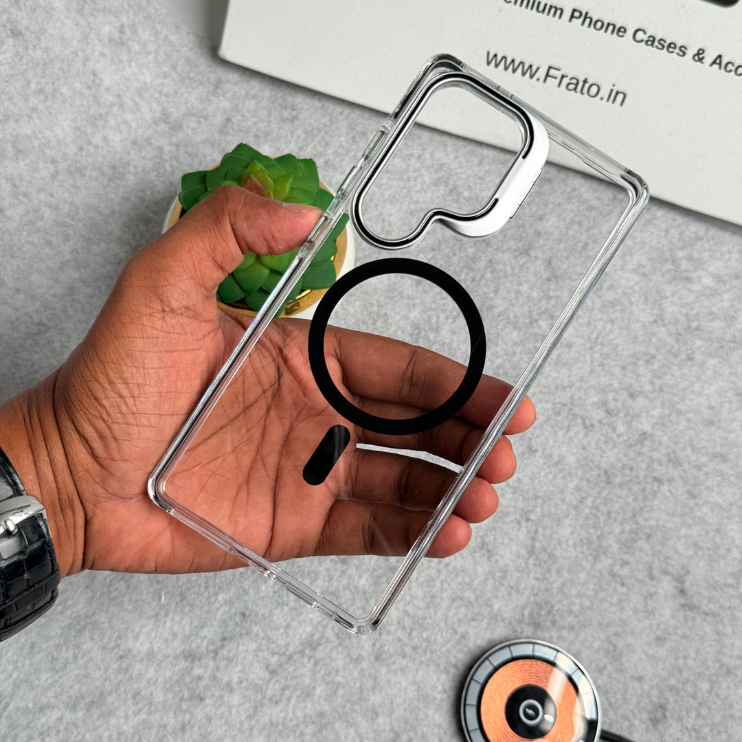 Samsung Galaxy S25 Ultra Transparent MagSafe Cover With Metal Camera Bump Kick Stand