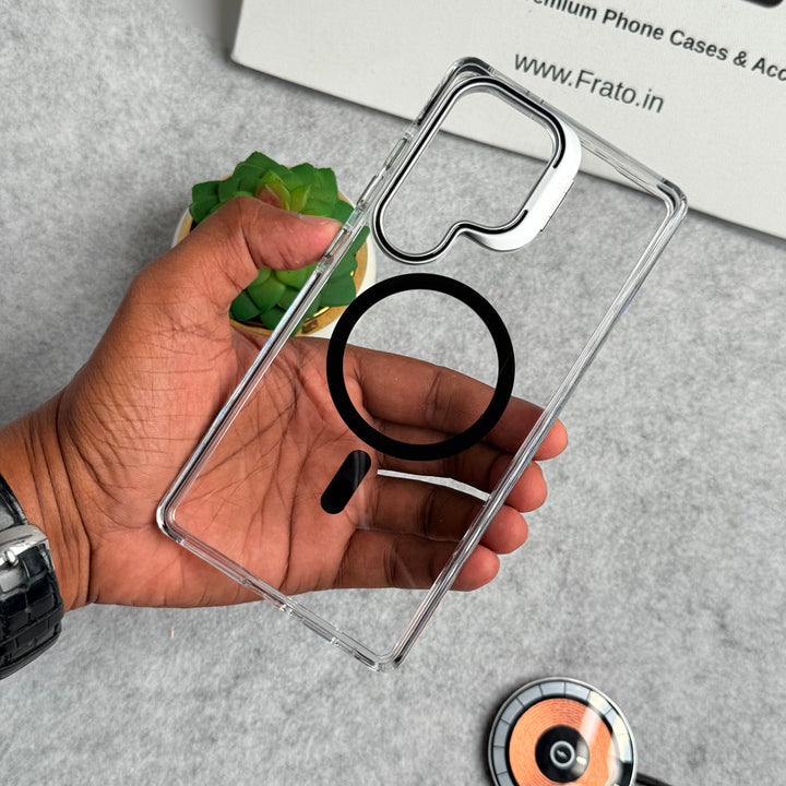 Samsung Galaxy S25 Ultra Transparent MagSafe Cover With Metal Camera Bump Kick Stand