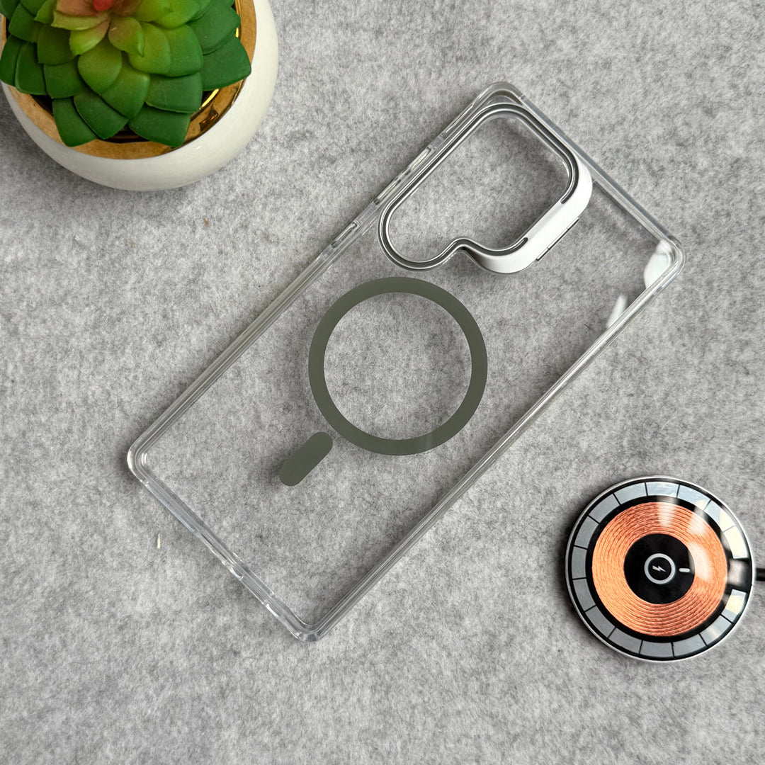 Samsung Galaxy S25 Ultra Transparent MagSafe Cover With Metal Camera Bump Kick Stand