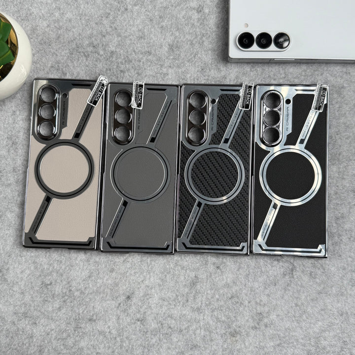Samsung Galaxy Z Fold 6 Z Shaped Electroplated Magnetic PU Leather Case