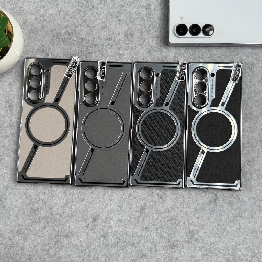Samsung Galaxy Z Fold 6 Z Shaped Electroplated Magnetic PU Leather Case