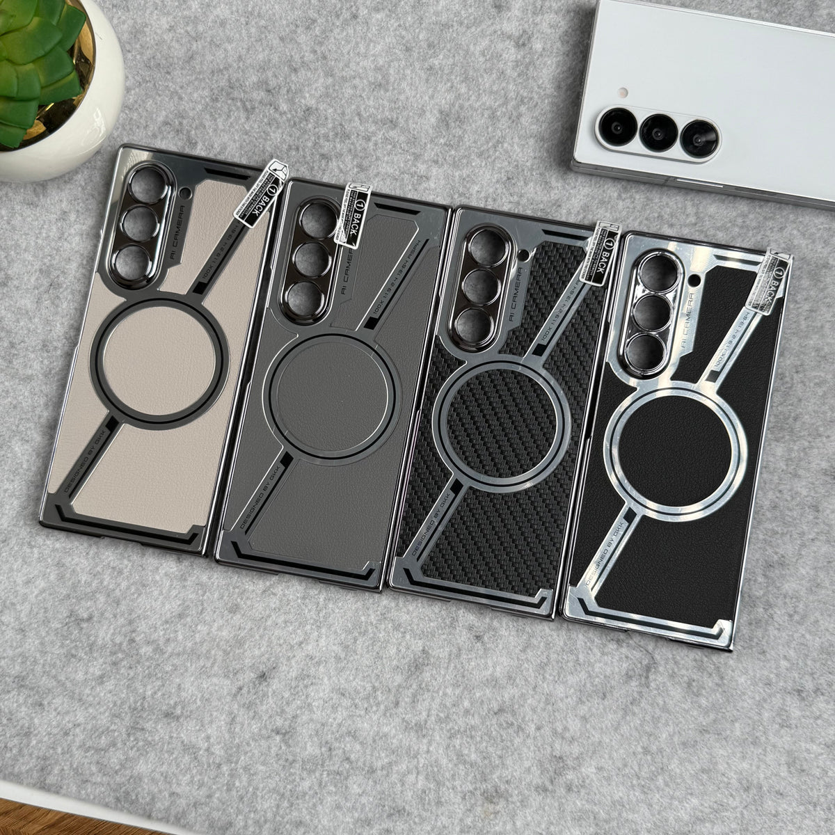 Samsung Galaxy Z Fold 6 Z Shaped Electroplated Magnetic PU Leather Case