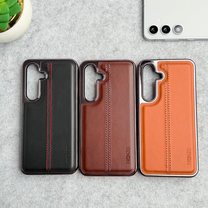 Samsung Galaxy S24 Middle Stitch PU Leather Side Chrome Case Cover