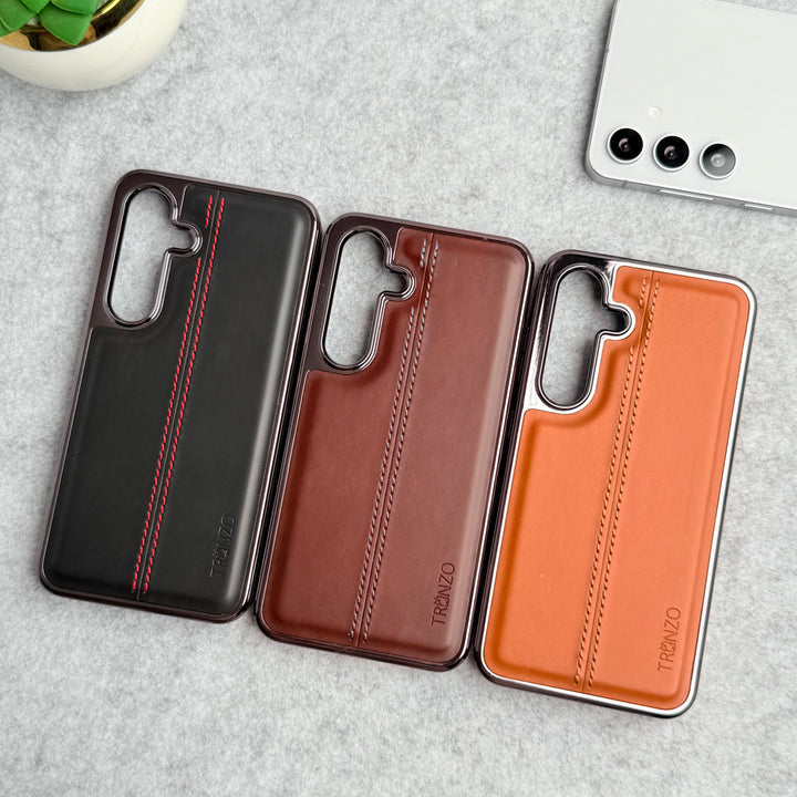 Samsung Galaxy S24 Middle Stitch PU Leather Side Chrome Case Cover