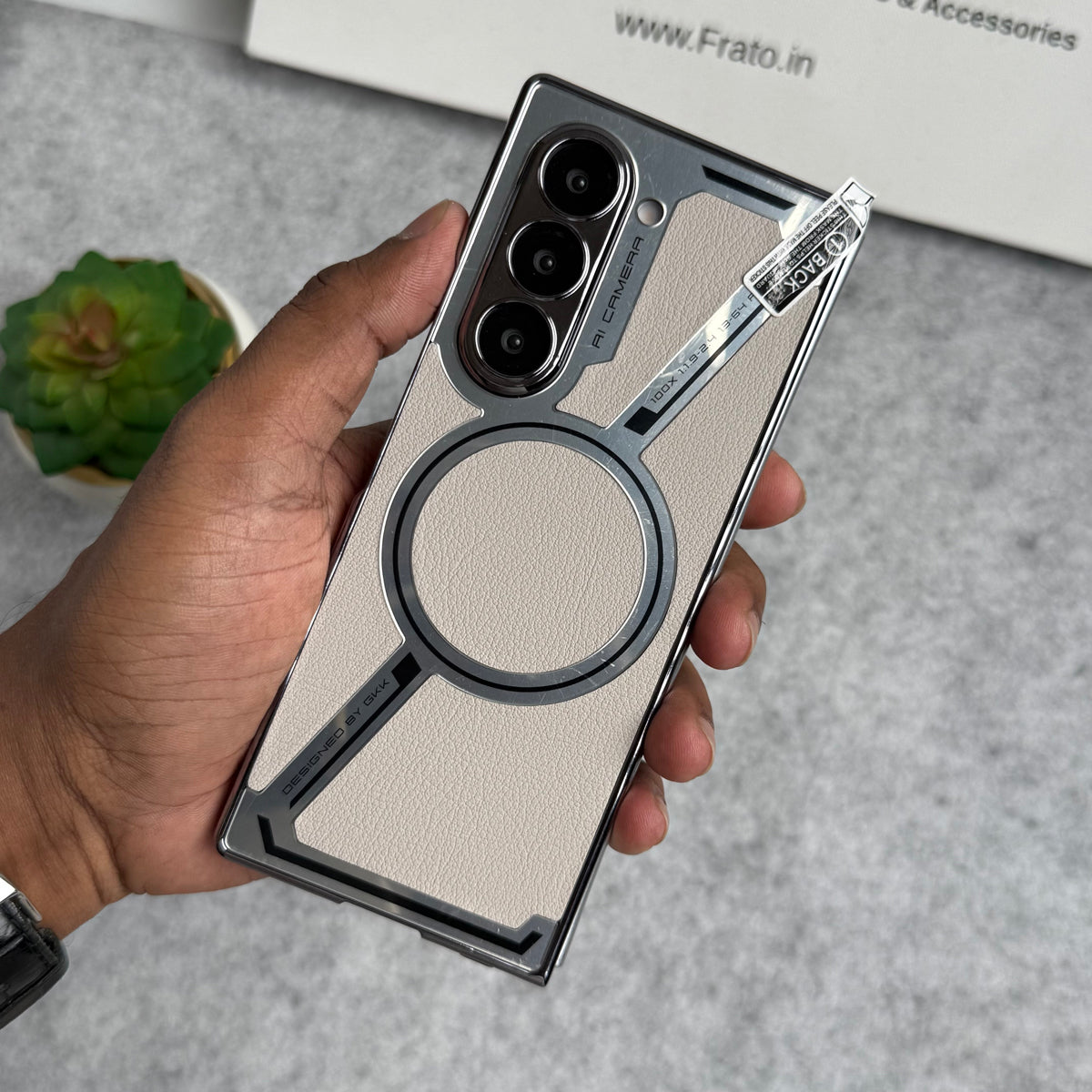 Samsung Galaxy Z Fold 6 Z Shaped Electroplated Magnetic PU Leather Case