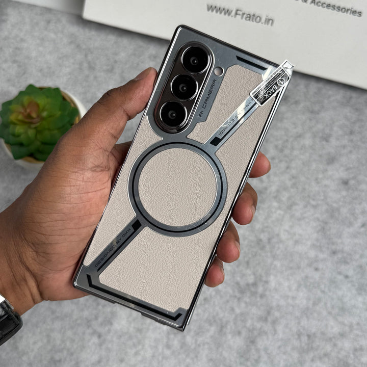 Samsung Galaxy Z Fold 6 Z Shaped Electroplated Magnetic PU Leather Case