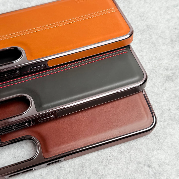 Samsung Galaxy S24 Middle Stitch PU Leather Side Chrome Case Cover