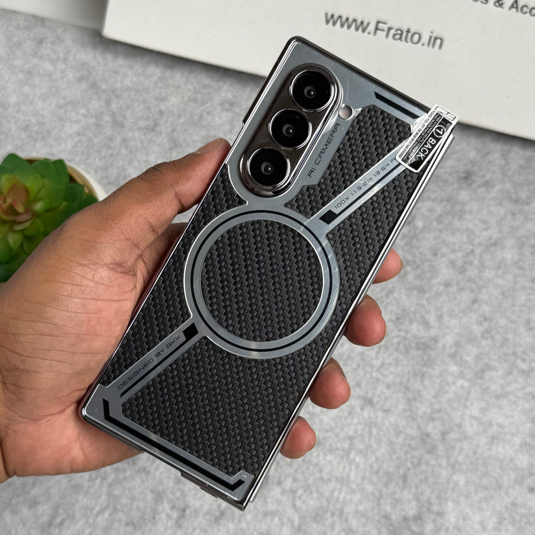 Samsung Galaxy Z Fold 6 Z Shaped Electroplated Magnetic PU Leather Case