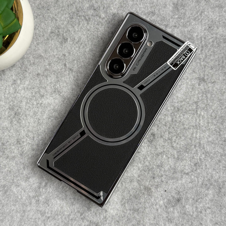 Samsung Galaxy Z Fold 6 Z Shaped Electroplated Magnetic PU Leather Case
