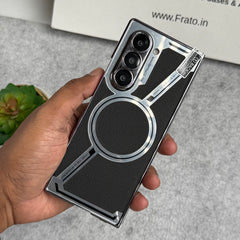 Samsung Galaxy Z Fold 6 Z Shaped Electroplated Magnetic PU Leather Case