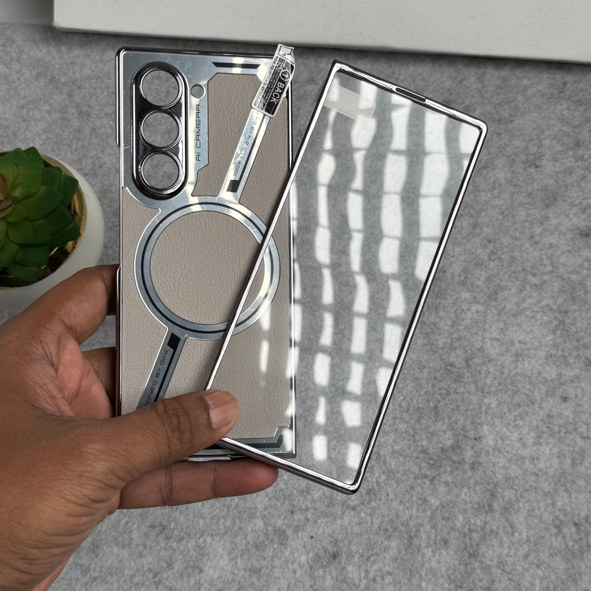 Samsung Galaxy Z Fold 6 Z Shaped Electroplated Magnetic PU Leather Case