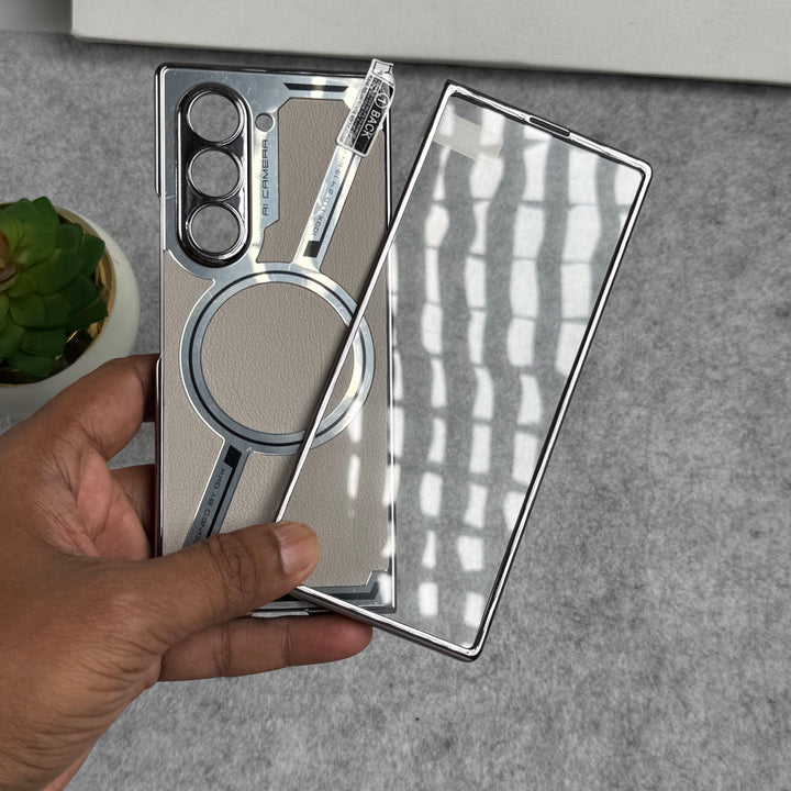 Samsung Galaxy Z Fold 6 Z Shaped Electroplated Magnetic PU Leather Case