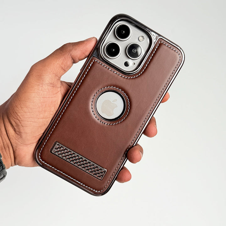iPhone 15 Series Textured Stripe Stand PU Leather Side Chrome Case Cover