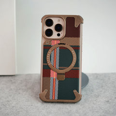 iPhone 16 Series Kevlar Fiber Texture Frameless Metal Kickstand Case